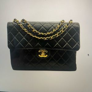 Chanel Vintage Jumbo Black Lambskin Flap